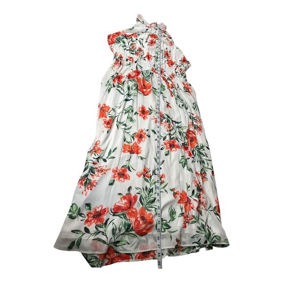 Calvin Klein Floral Print A-Line Halter Dress Chiffon Smocked Waist Tie at Back - Picture 11 of 14